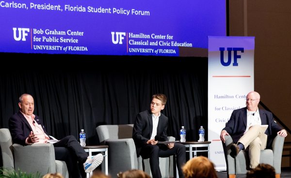 Foreign affairs debate by UF’s Office of Public Policy Events draws 150 people